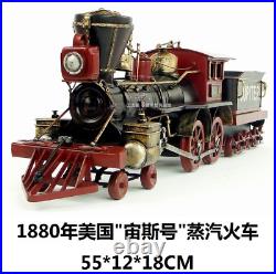 55CM Handmade Antique U. S. Retro Train Steam Engine Tin Metal Reproduction Model