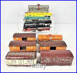 9-piece Early Vintage Hafner Wind-Up Tin Litho Toy Trains 2 Engines & 7Cars