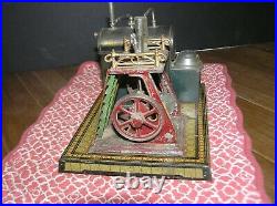 Antique Bing Steam Engine Germany Tin Lithography Twin Flywheel, Base 7.75 x 6
