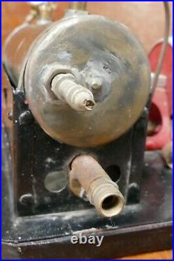 Antique Brass Horizontal Boiler Steam Engine Toy with Pressure Gauge Unknown Maker