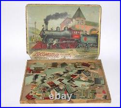 Antique McLoughlin Bros 1901 Steam Engine Train Jigsaw Puzzle +BOX (DAKOTApaul)