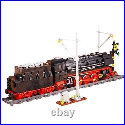 Steam Train Engine Vintage Railway Track Blocks Set Building Bricks Toys Gift