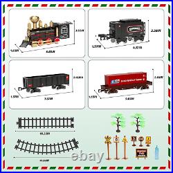 Train Set, Electric Train Toys with Steam Locomotive Engine, Cargo Car and Long Tr