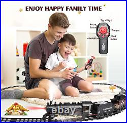 Train Set for Boys Remote Control Train Toys With Steam Locomotive, Cargo Cars &