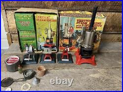 VINTAGE SUPER COOL MARX VERTICAL STEAM ENGINE WithTHREE OPERATIVE ACCESSORIES OB