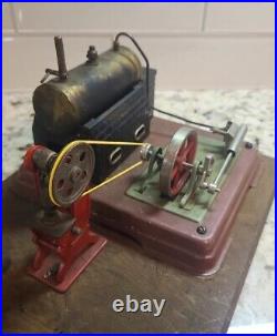 Vintage 1900s Fleischmann 33/6 Tin Steam Engine Toy, Brass Boiler Germany